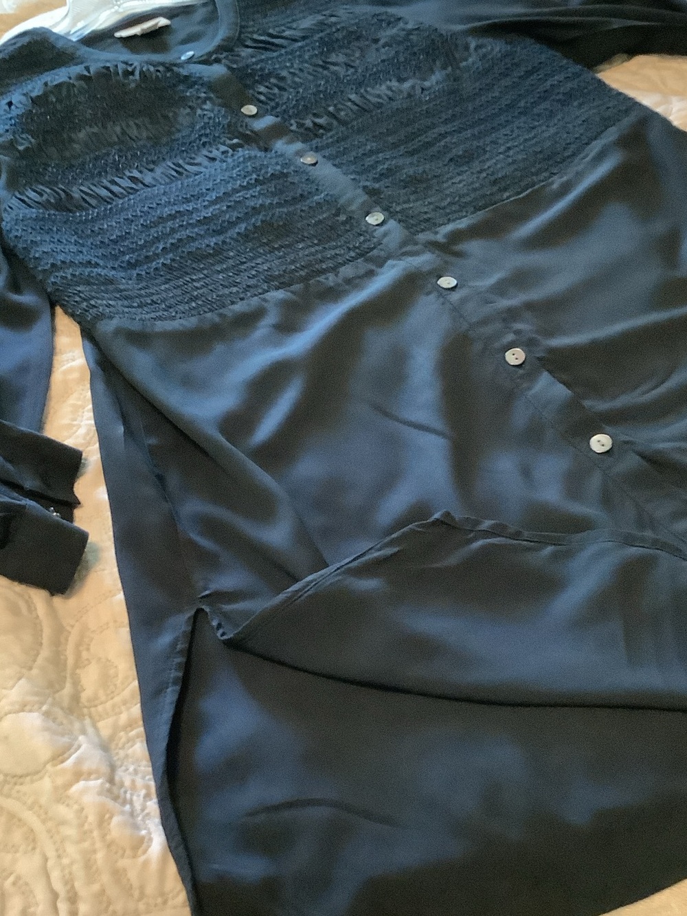 Navy Button-Front Long Cardigan
